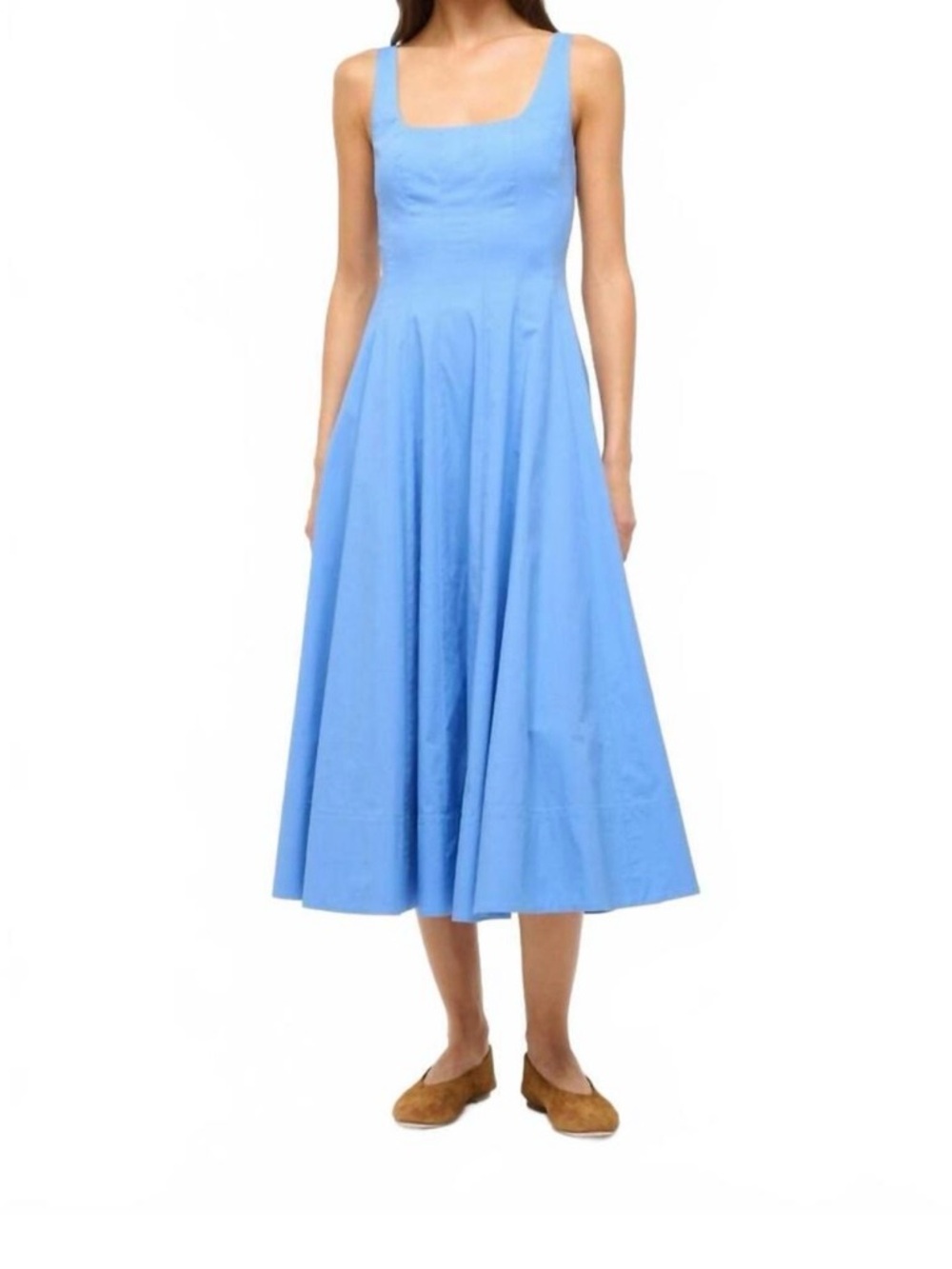 Classic Square-Neck Midi Dress in Light Blue